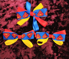 Handmade Superman Logo Ribbon Hair Bow Set Blue Red Yellow Women Teens Casual