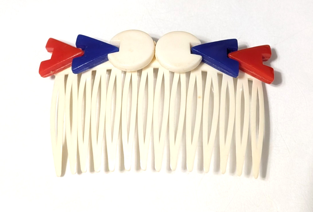 Vintage Hair Comb, Red White Blue, Patriotice Arrows Circles Hair Ornament acc