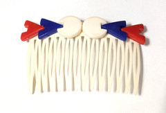 Vintage Hair Comb, Red White Blue, Patriotice Arrows Circles Hair Ornament acc