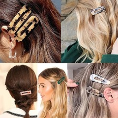 12 Pieces Acrylic Resin Marble Hair Clips Set, Decorative Pearls Hair Style A