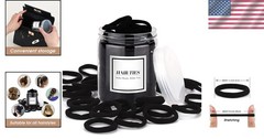 50PCS No Damage Black Hair Ties – Seamless Cotton Spirals for Thick Curly Hair