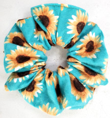 Handmade Women’s Scrunchies size XL Teal Cotton Snuggle Flannel Sunflower New