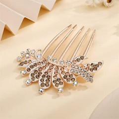 Peacock Crystal Hair Side Combs Vintage Rhinestone Long Teeth Hair Champagne