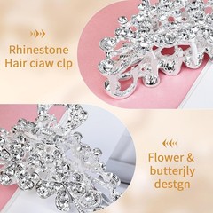 Clofiak 2 Pcs Rhinestone Hair Claw Clips, Sparkly 1 Count (Pack of 2), Silver