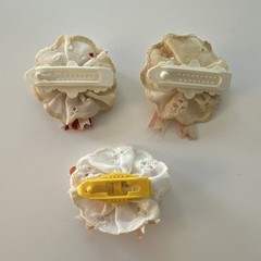 Lot of 3 Fabric & Plastic Bow French Hair Clips, Multicolor Floral Accents