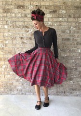 Handmade Red Plaid Flannel Retro Headband Hair Wrap Scarf 1940s 1950s Style