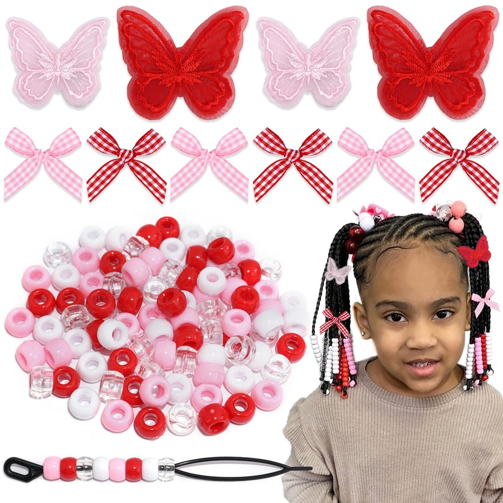 100pcs Hair Beads for Braids Dark Red Lace Embroidery Butterfly Hair Clips Gi…