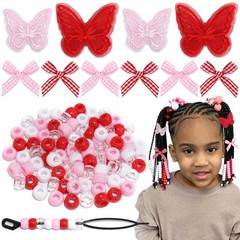 100pcs Hair Beads for Braids Dark Red Lace Embroidery Butterfly Hair Clips Gi…