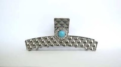 Long chunky dark silver turquoise blue stone metal native tribal hair claw clip