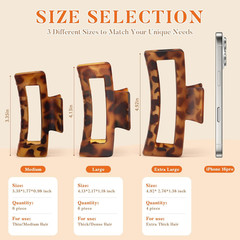 6 Pcs Rectangle Tortoise Shell Claw Clip – 3.35 Inch Medium Hair Clips for Women