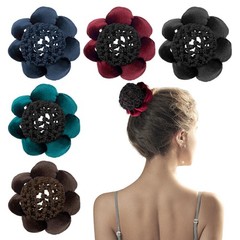 5 Pack Large Ballet Hair Bun Covers with Flower Ponytail Elastic Knit Mesh Snood
