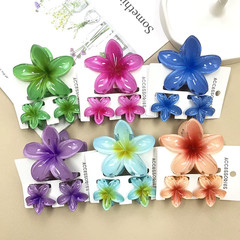 3Pcs Sweet Colorful Plumeria Flower Shark Clip Hair Claw Bohemian Ponytail Clip