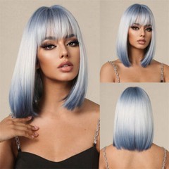Straight Hair Female Gradient Golden Wig Medium Long Hair Clavicle Hair