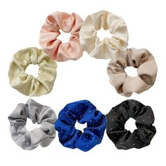 7 PCS Rhinestone Scrunchies Hair Solid Satin Elastic Ties Girls 5Inch Large