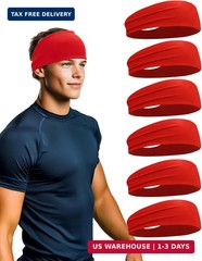 6 Pack Sport Headbands for Men & Women, Sweat Wicking Workout Sweatband, Bright