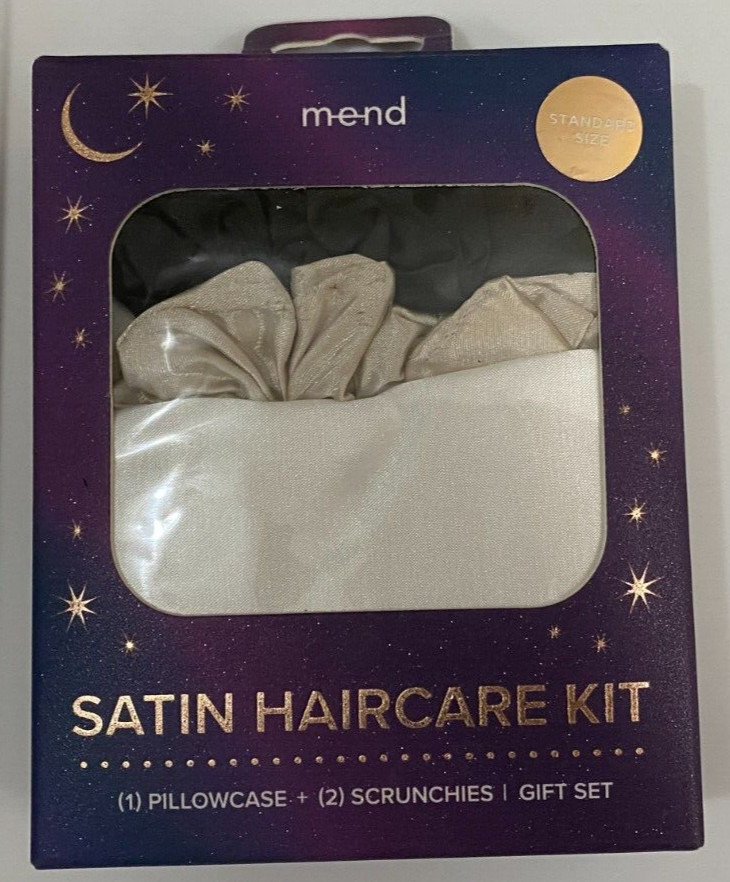 MEND Satin Haircare Kit 1 Standard Size Pillowcase 2 Schrunchies Gift Set NEW