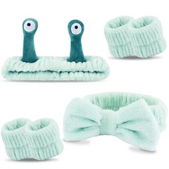 Spa Headband and Wristband Set Skincare Makeup Headband Bowknot Snail Headban…