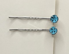 Handmade 2pc Hair/ Bobby Pins w/ Swarovski Crystal Light Turquoise Chaton Stones