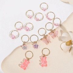 14 Pcs Pink Pearl Star Bear Butterfly Hair Braid Rings Ties Kids Accessories Set