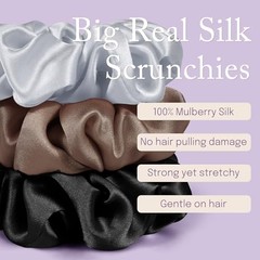 Silk Scrunchies Oversized 100% Mulberry: Large for 1 Count (Pack of 2) Black