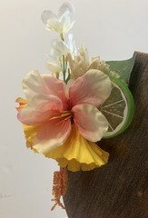 Tropical Floral Tiki Party Wedding Silk Flowers & Lime Hair Clip Handcrafted #47