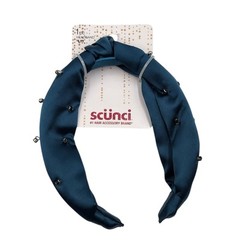 Scunci Deep Teal Fabric Hair Headband and Button Hairband Set with Jewels Bundle