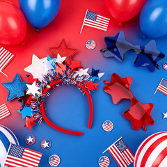 Patriotic Star Headband with Tinsel & Star Sunglasses – Red White Blue Accessori