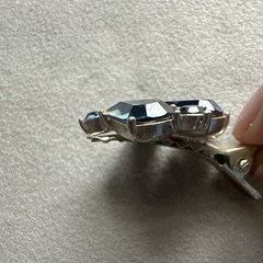 Vintage Silver Tone Metal Hair Clip Barrette, Blue Glass Stones, Beaded Accents