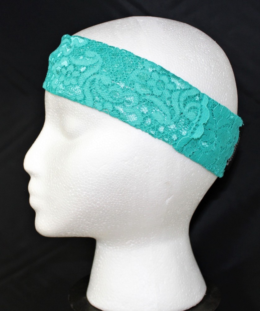 Bolder Band Headband Peacock Teal Green Turquoise Floral Lace