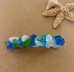 Sea Glass Barrette, Recycled Multi Colors Glass Hair Accessory Beach Theme