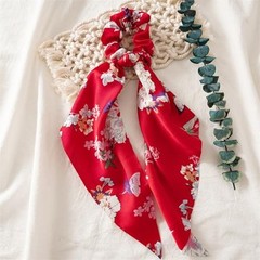 Boho Hair Scarf Scrunchies, 12” Satin Bow Ties Long 1 Count (Pack of 1) Floral