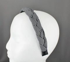 Grey Black braided headband soft fabric covered band grip teeth braid 1″ wide