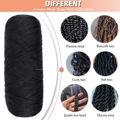RuiYok 2 Pcs Natural Black Brazilian Wool Hair for Braids Acrylic 2Roll, #1B