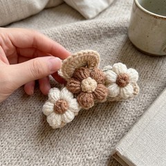 Brown Beige Crochet Flower Hair Claw Clip Floral Knit Hair Claw for Women