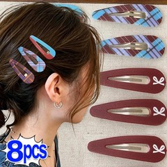 Vintage Plaid Hair Clips Set Teardrop Shape BB Clip Fashion Barrettes Lightweigh