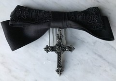 Moi meme Moitie Black Hair Bow Comb Cross Candelabra Ribbon 2020 EGL from Japan