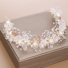 Big Flower White Pearl Crystal Hair Head Band Accessories Bridal Wedding