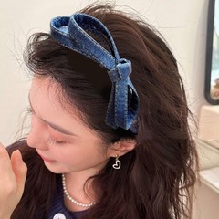 Blue Denim Headbands for Women,Skinny Bowknot Thin Headbands,Bowknot Hair Hoo…
