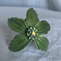 Vintage Y2k Metal Hair Comb Green Jeweled Flower Fairycore Summer Garden Party