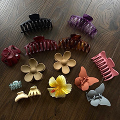 Lot of Multicolor Plastic Hair Claw Clips, Flower Theme, Solid Pattern