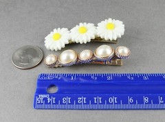 daisy flower faux pearl 2.5″ wide barrette alligator hair clip set of 2