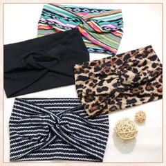 4 Pack Wide Headbands for Women Cute Boho Headband Stripe Knotted Turban Head Ba
