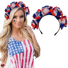 Patriotic Rose Headband Independence Day Floral Crown Hair Hoop Red Blue Whit…