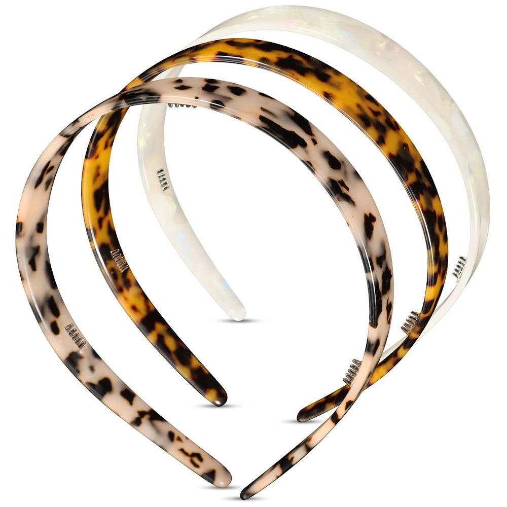 3 Colors Tortoise Shell Headband Set: Wide Acetate, Resin, Skinny Thin Headba…