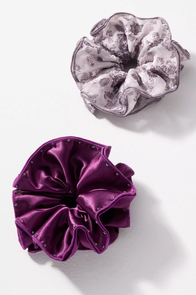 NWT Anthropologie Studded Scrunchies Set of 2 Purple
