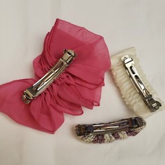 Vintage 1980s Lot of Fabric Hair Barrettes with French Metal Clips