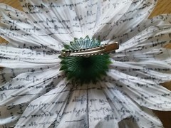 Flower Hair Clip, White/Black Lettering Daisy Flower