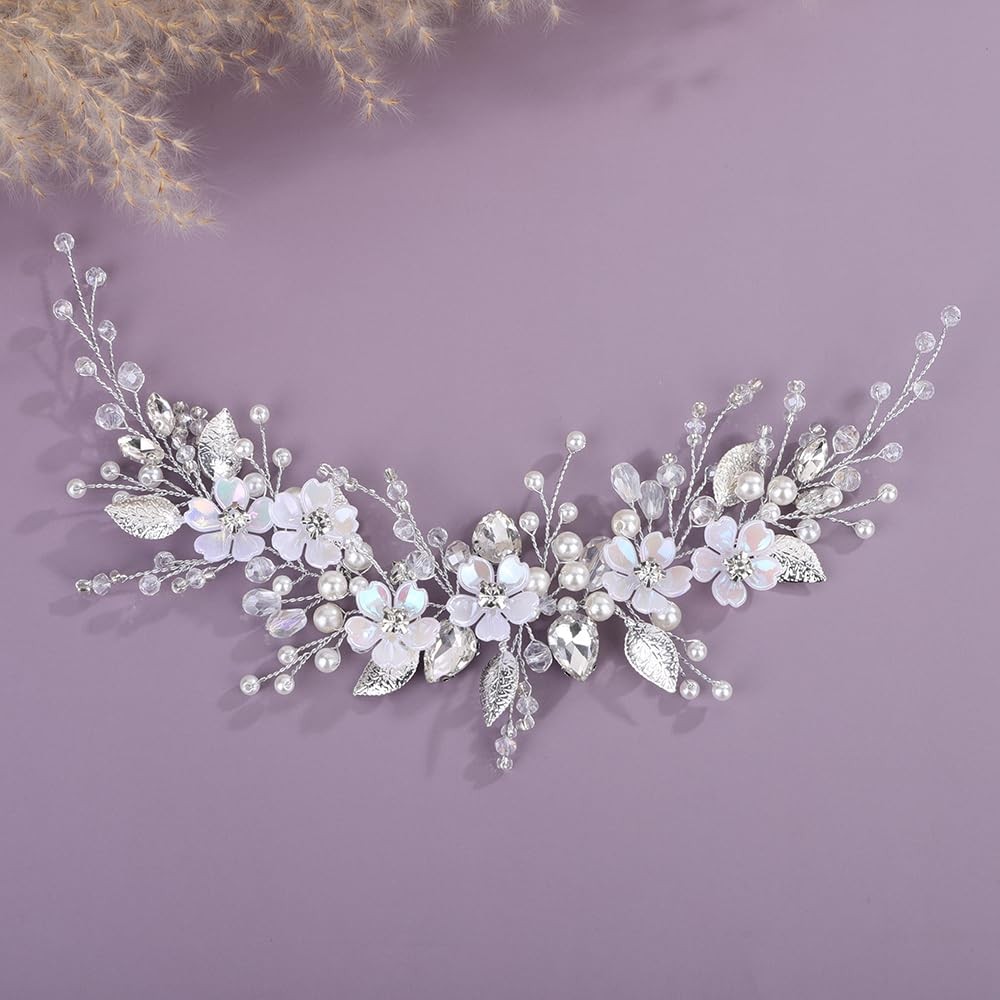 Flower Bride Wedding Hair Vine Leaf Crystal Pearl Teardrop Rhinestone Headband