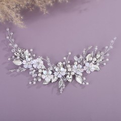 Flower Bride Wedding Hair Vine Leaf Crystal Pearl Teardrop Rhinestone Headband