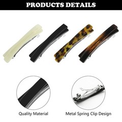 4Pcs French Barrette 1 Count (Pack of 4), Black, White, Amber, Leopard Print